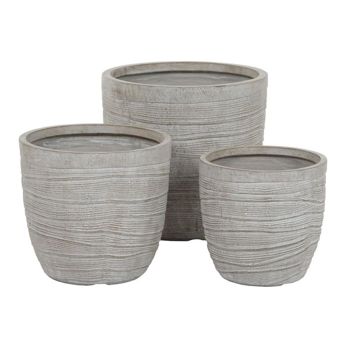 Set de Maceteros Home ESPRIT Beige Fibra de Vidrio Magnesio 45 x 45 x 43 cm (3 Unidades) 1 Set de Maceteros Home ESPRIT Beige Fibra de Vidrio Magnesio 45 x 45 x 43 cm (3 Unidades) 1