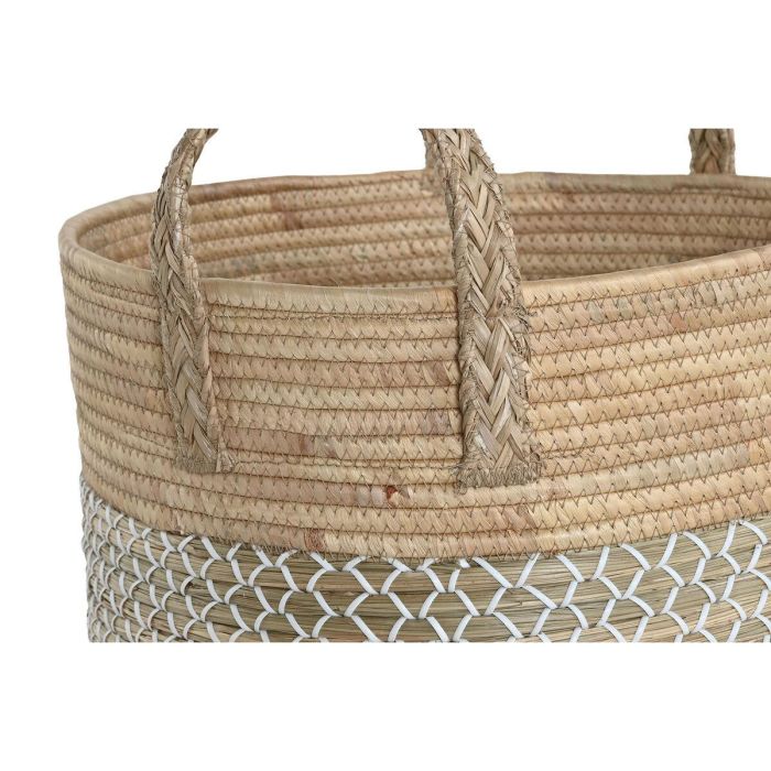 DKD Home Decor Cesta Urban Liah, Set de 3 Cestas Marrón Claro y Blanco de Junco y Seagrass, Acabado Natural, 44x44x63 cm con Asa 2