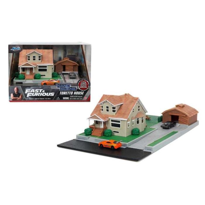 Smoby Set de Juego Fast & Furious Casa Garaje Toretto con 2 Nano Vehículos de Metal - Montaje Necesario