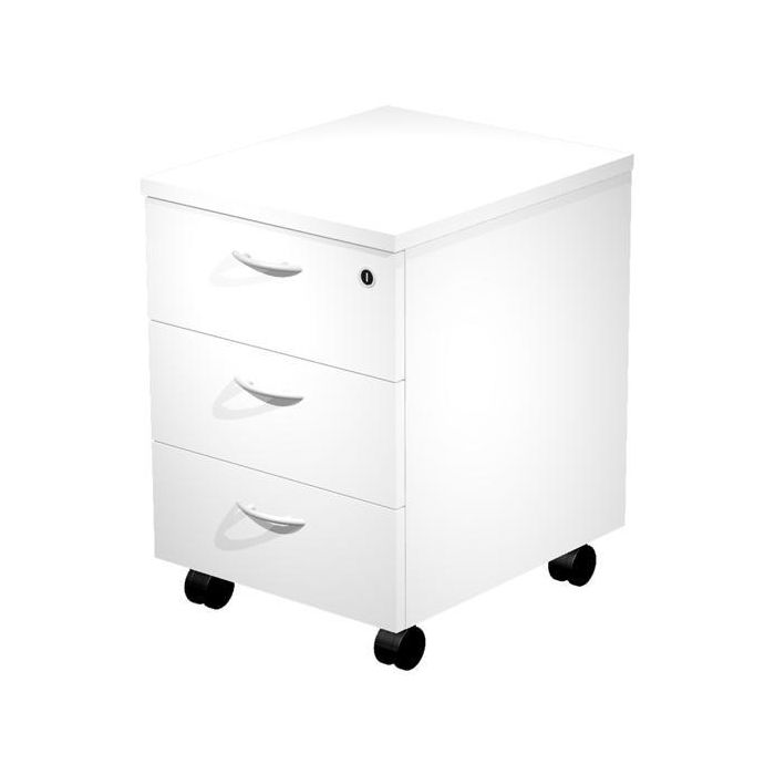 Artexport Cajonera Presto 3 Cajones con Ruedas, Guías Metálicas y Cerradura, Blanco