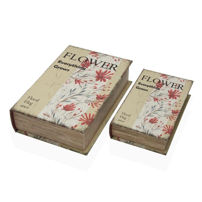 Caja Decorativa Versa Lienzo Madera MDF Flores Libro 1 Caja Decorativa Versa Lienzo Madera MDF Flores Libro 1