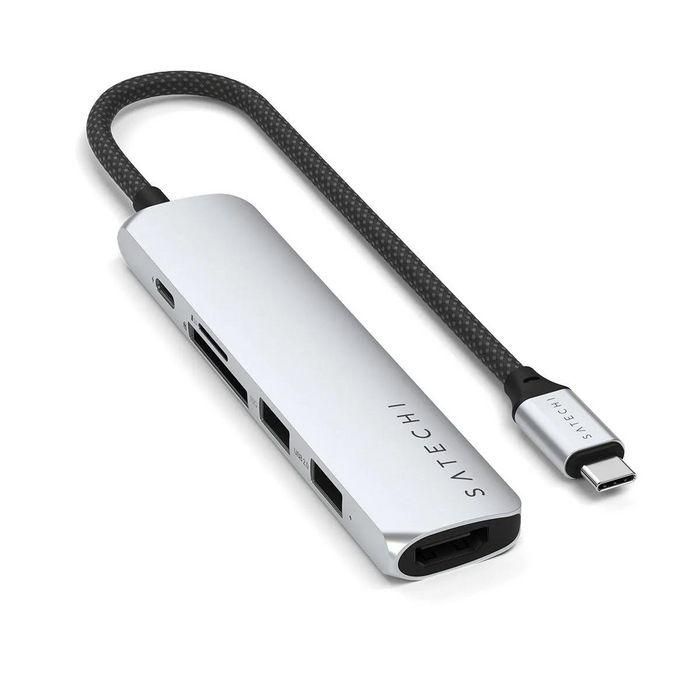 Satechi Adaptador Multi Puerto USB-C Slim 6 en 1 Plateado, 100W, 10 Gbps, 120x28x10mm