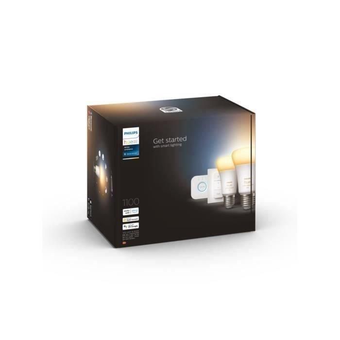 LED de arranque del kit LED conectado Philips Hue White - 10.5W - Lote 2 E27 - Control remoto de Hue 4 LED de arranque del kit LED conectado Philips Hue White - 10.5W - Lote 2 E27 - Control remoto de Hue 4