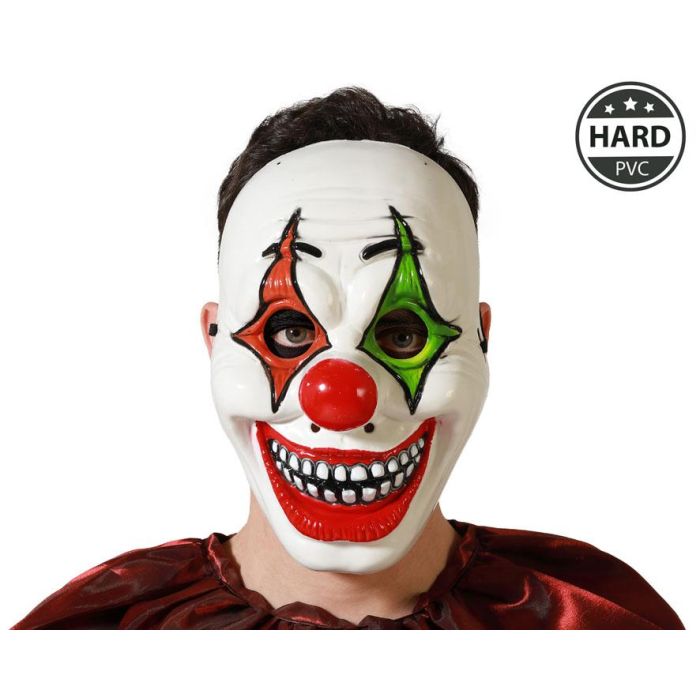 Máscara de Payaso Diabólico PVC Rígido con Detalles Verdes y Rojos para Halloween y Fiestas de Terror