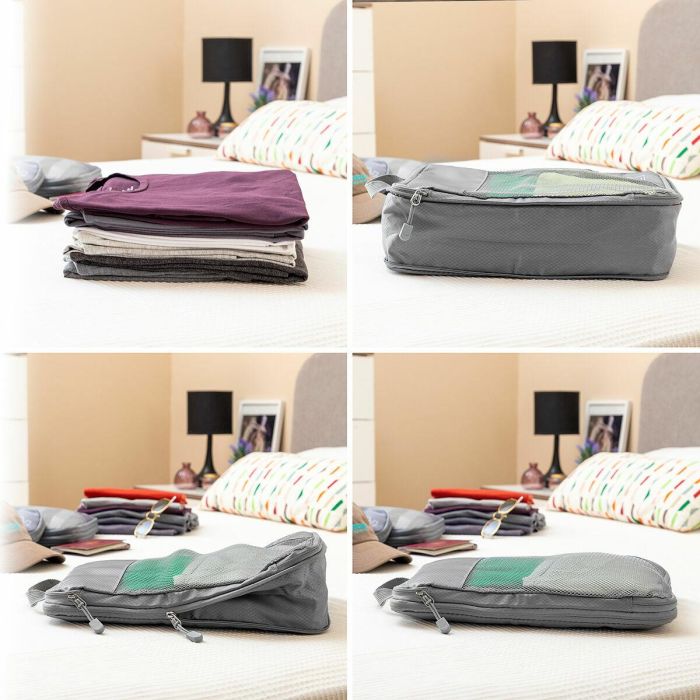 Bolsas Organizadoras de Compresión para Maletas Compakube InnovaGoods 4 Piezas 10 Bolsas Organizadoras de Compresión para Maletas Compakube InnovaGoods 4 Piezas 10