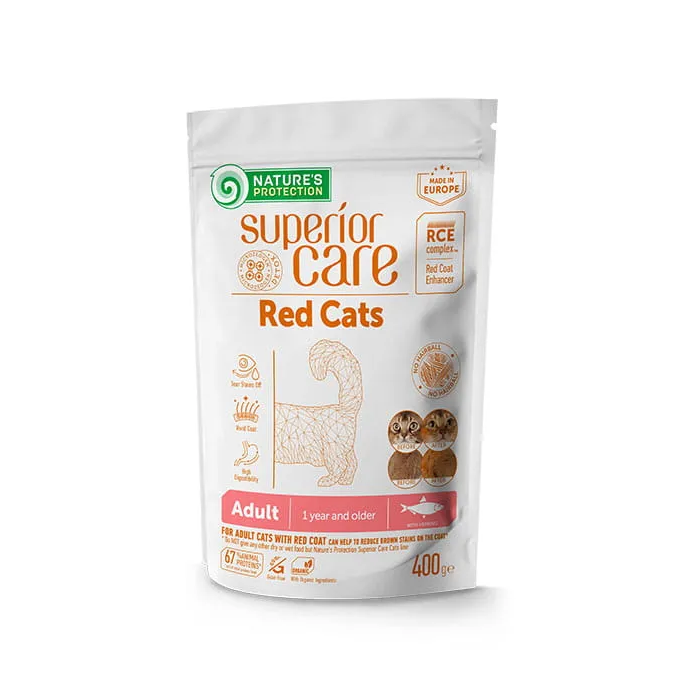 Nature's Protection Alimento Seco para Gatos Adultos Pelaje Rojo sin Grano con Arenque 400g