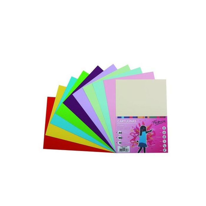 Cartulina A4 Fabrisa 180G Surtido Pastel + Fuerte Paquete De 10