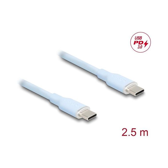 DeLOCK 81235 Cable USB Tipo C a Tipo C 2.5m, USB 2.0, Power Delivery PD 3.0 60W, Silicona Azul 1 DeLOCK 81235 Cable USB Tipo C a Tipo C 2.5m, USB 2.0, Power Delivery PD 3.0 60W, Silicona Azul 1