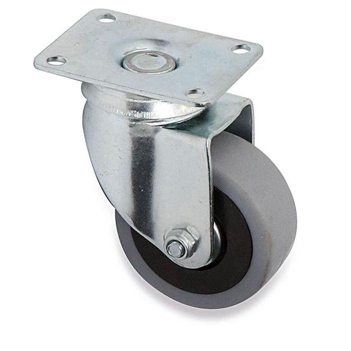 Q&Q JADE PL Rueda Giratoria Aro Goma Ø60 Zincada Sin Freno Placa Rectangular Soporte Doble Bolas Carga 50kg Anti-hilo