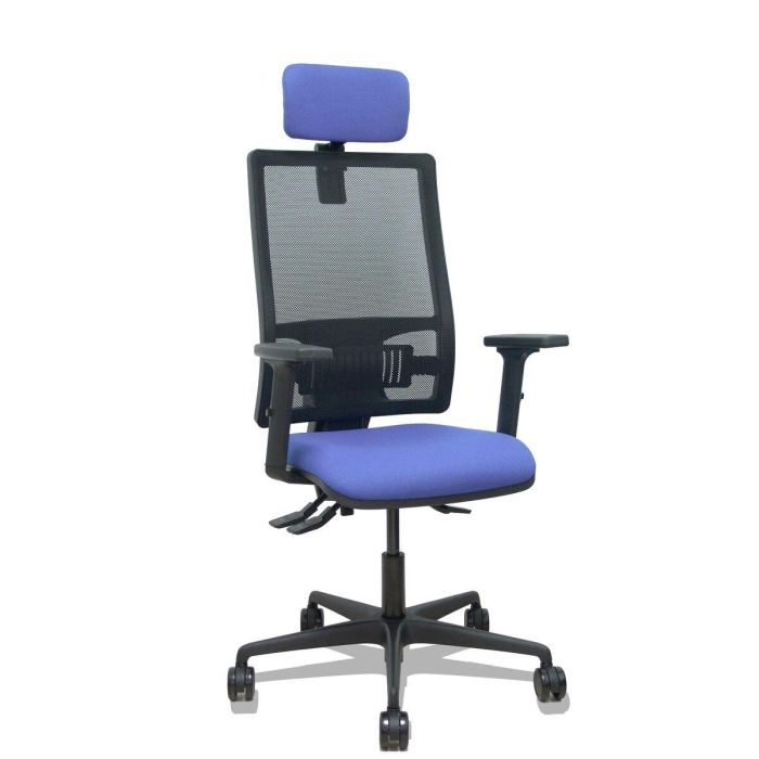 PIQUERAS Y CRESPO Silla Bormate asincro malla negra asiento bali azul claro brazos 2D ruedas 65mm cabecero regulable PIQUERAS Y CRESPO Silla Bormate asincro malla negra asiento bali azul claro brazos 2D ruedas 65mm cabecero regulable
