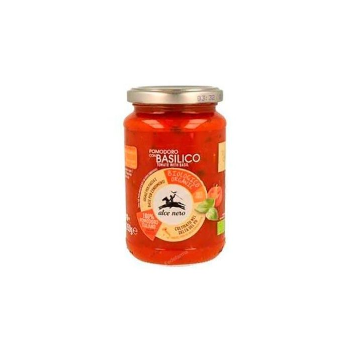 ALCE NERO Salsa de Tomate con Albahaca Bio 350 g - Deliciosa y natural, ingredientes 100% ecológicos para tus recetas