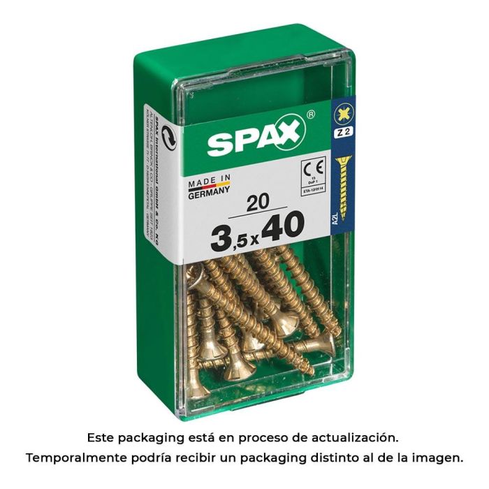 Spax Tornillo Madera Cabeza Plana Yellox 3,5x40mm Rosca Completa Ranura Cruz Z2 4Cut - 4081020350401