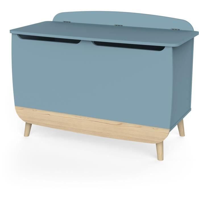 Caja para juguetes - FIRMIANA - Estilo escandinavo - Azul tormenta y madera natural - 82,4 x 39,1 x 58,9 cm - DEMEYERE 2