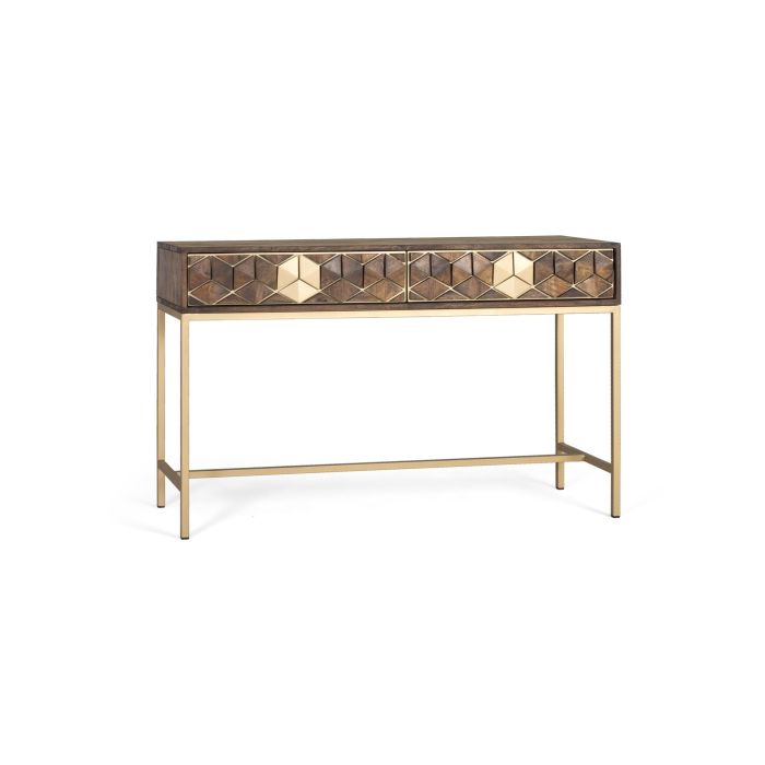 GINER Y COLOMER Consola de Mango Nogal y Oro 2 Cajones 1