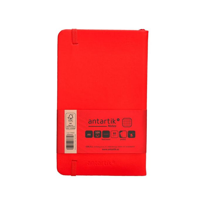 Cuaderno Con Gomilla Antartik Notes Tapa Dura A6 Hojas Cuadricula Rojo 100 Hojas 80 gr Fsc 2