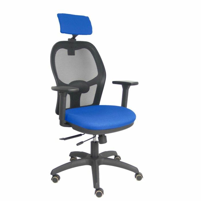 PIQUERAS Y CRESPO Silla Jorquera traslack malla negra asiento bali azul brazos 3D cabecero regulable PIQUERAS Y CRESPO Silla Jorquera traslack malla negra asiento bali azul brazos 3D cabecero regulable