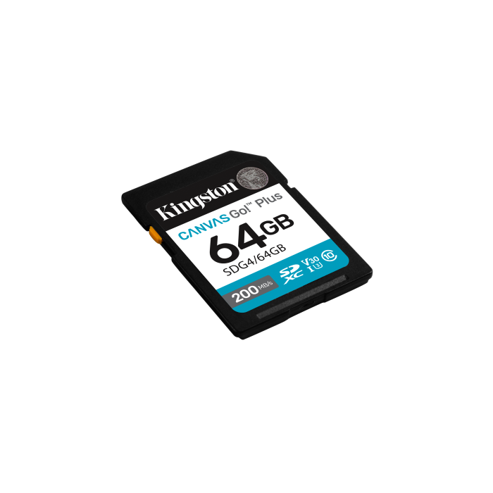 Kingston SDG4/64GB Tarjeta de Memoria SD CANVAS Go! Plus 64GB 200MB/s Lectura 160MB/s Escritura U3 V30 para 4K UHD DSLR 1