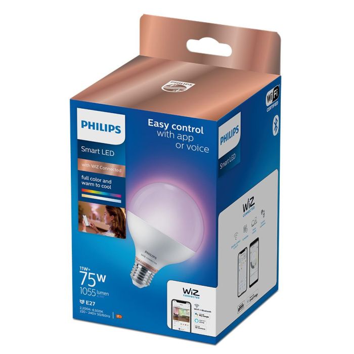 Bombilla globo e27 11w full colors 1055lm wifi philips wiz 1