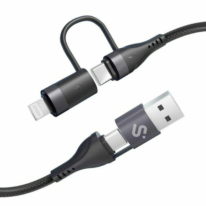 Subblim SUBCAB-4IN101 Cable USB 4 en 1 (USB-A/C a C/Lightning) Carga Rápida 60W 480Mbps 1m Negro Nylon Trenzado