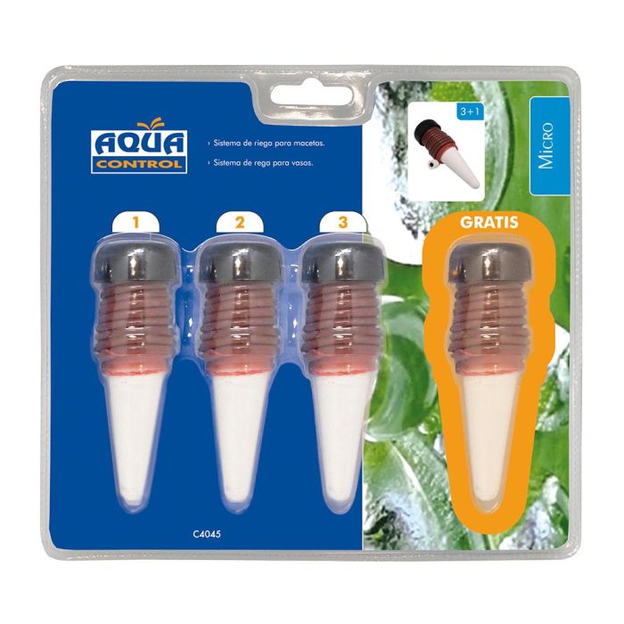 Blue Bird Aquac Macetas 3+1 Conos Sistema de Riego para Macetas 7 cl/día PVC + Cerámica Anti UV Transparente 3