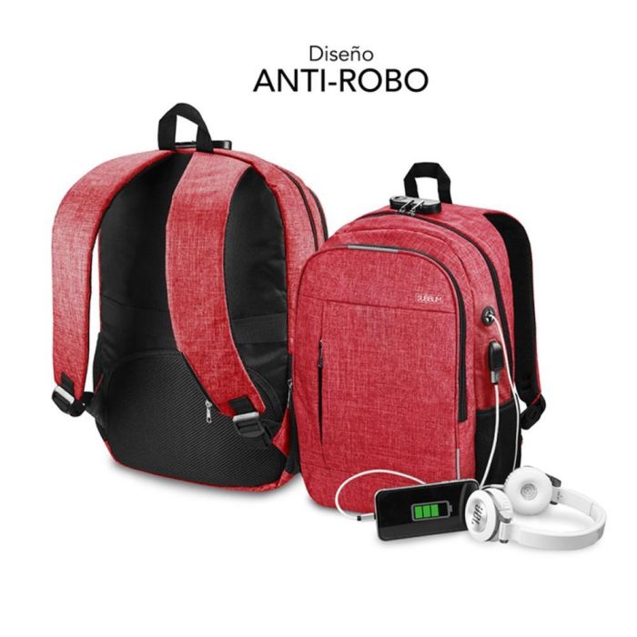 SUBBLIM Mochila para Portátil Urban Lock Backpack 16" Red con Sistema Antirrobo y Puerto USB para Powerbank 2 SUBBLIM Mochila para Portátil Urban Lock Backpack 16" Red con Sistema Antirrobo y Puerto USB para Powerbank 2