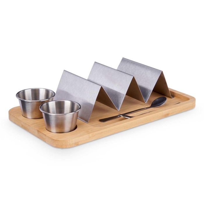 Soporte Tacos Bol Salsa Bambú y Metal Kinvara 28x16x5.5 cm (6 Unidades) 1 Soporte Tacos Bol Salsa Bambú y Metal Kinvara 28x16x5.5 cm (6 Unidades) 1