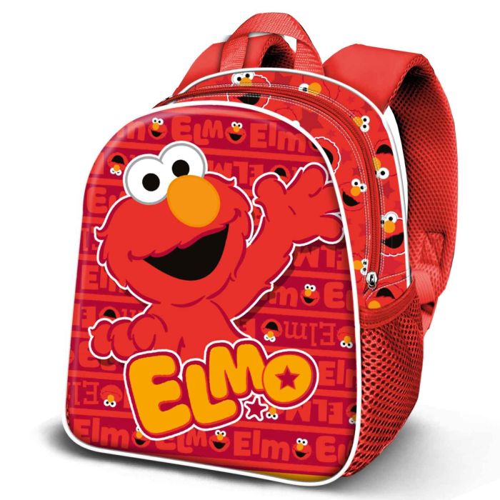 Barrio Sésamo Elmo Mochila preescolar 3D Elite con relieve frontal y bolsillo lateral Elmo Rojo 7L
