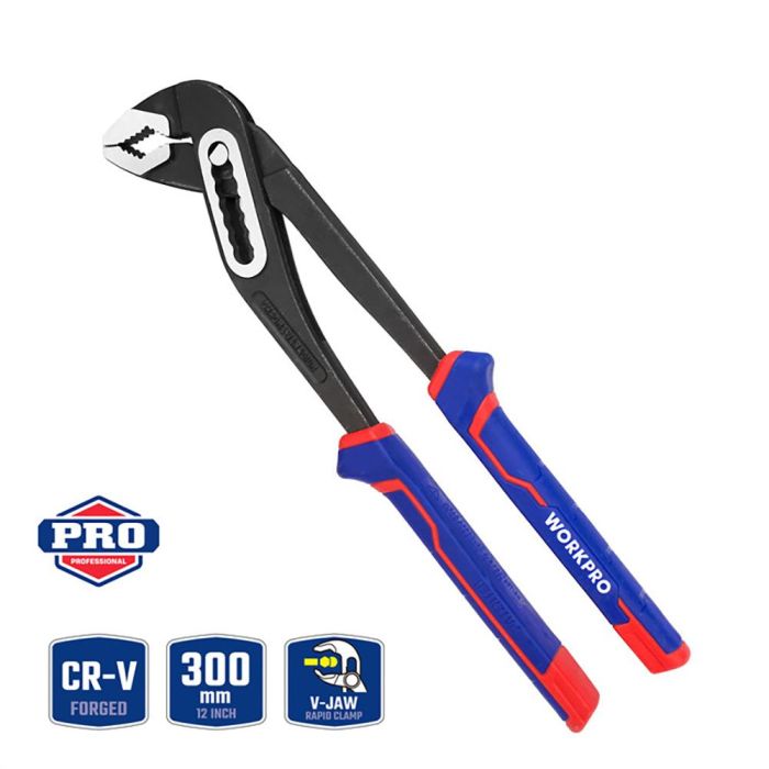 Workpro Alicates Pico de Loro de Acero Cromo-Vanadio CR-V Pro 300mm (12 Pulgadas) con Mordaza en V y Mango Bimaterial 1