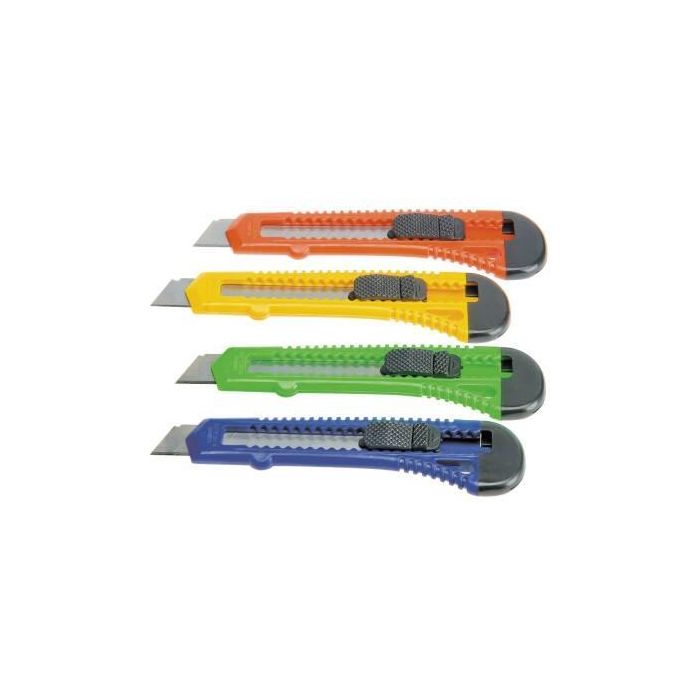 Bat Cutter Ancho - Cuchilla Fracturable De 18 mm - Sistema Bloqueo Cuchilla Intercambiable Blister Colores Surtidos