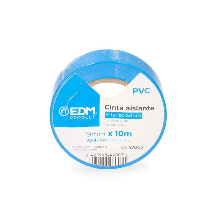 Edm Cinta aislante azul 19 mm x 10 m PVC Resistente a la intemperie Aplicación Electricidad Calidad Supra 1 Edm Cinta aislante azul 19 mm x 10 m PVC Resistente a la intemperie Aplicación Electricidad Calidad Supra 1