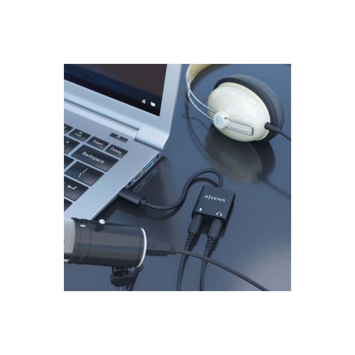 Aisens Conversor USB-C a Jack 3.5 Audio 48Khz, USB-C-M-2Xjack-3.5-H, Negro 3