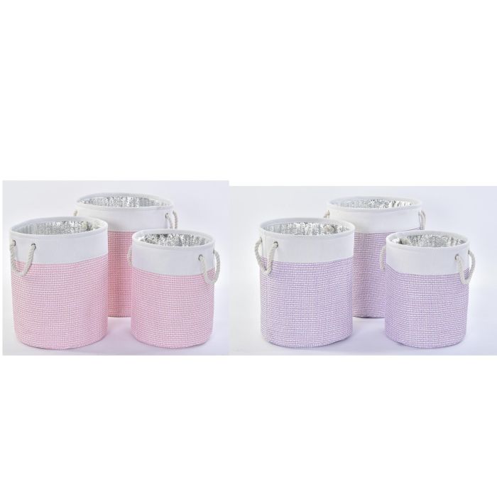 DKD Home Decor Cesta de Poliester para Decoración y Organización del Hogar, Set de 3 Piezas Surtidas (Lila, Rosa, Blanco), 40x40x49 cm 3 DKD Home Decor Cesta de Poliester para Decoración y Organización del Hogar, Set de 3 Piezas Surtidas (Lila, Rosa, Blanco), 40x40x49 cm 3