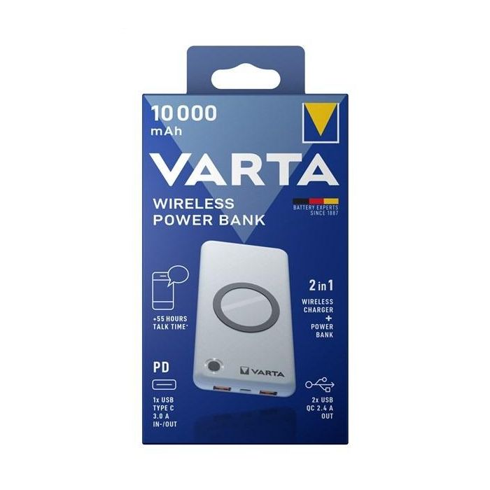 Varta Batería Portátil 10000mAh con Carga Rápida Inalámbrica 10W, 2 Tomas USB y Cable - Power Bank 3 Varta Batería Portátil 10000mAh con Carga Rápida Inalámbrica 10W, 2 Tomas USB y Cable - Power Bank 3