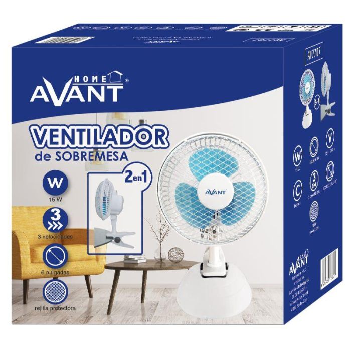 AVANT Ventilador 2 en 1 Sobremesa y Pinza, 6 Pulgadas, 15W, 3 Velocidades, Modelo AVANT