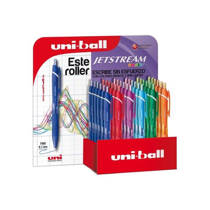 Uni-Ball SXN-150C-3D Bolígrafo Rollerball Retráctil Punta 0.7 mm Tinta Negra en Expositor de 36 Unidades Colores Surtidos Ideal para Zurdos