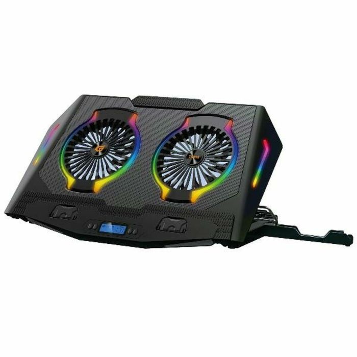 Conceptronic THYIA02B Soporte Base Refrigeración Portátiles Gaming 17" RGB 2 Ventiladores Silenciosos Pantalla LCD 4 Niveles USB Negro