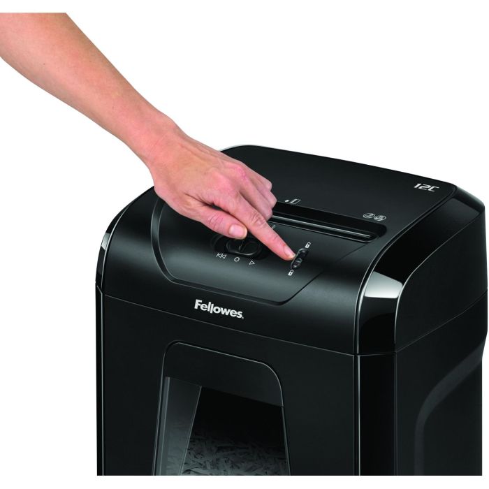 Fellowes 12C Destructora de Papel Corte Partículas 4x40mm P-4 para 12 Hojas, Papelera 19L, Grapas y Tarjetas, Hogar/Oficina Negra 3