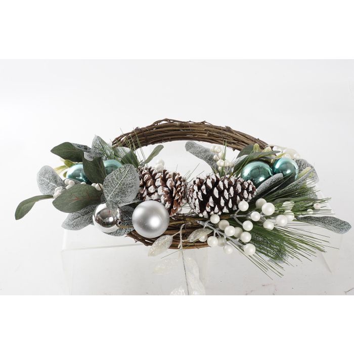 DKD Home Decor Corona de Navidad Moderna, Materiales PVC y Ratán, Colores Azul, Marrón y Blanco, Dimensiones 60x60x12 cm 2 DKD Home Decor Corona de Navidad Moderna, Materiales PVC y Ratán, Colores Azul, Marrón y Blanco, Dimensiones 60x60x12 cm 2