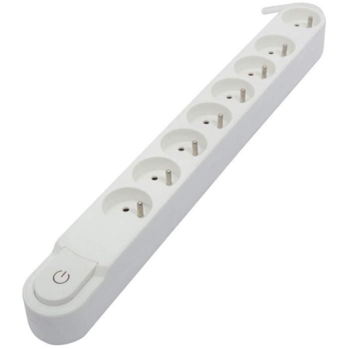 Chacon Regleta 8 enchufes 16A con interruptor, cable 3m HO5VV-F 3x1.5mm² blanco, 3500W, seguridad infantil, montaje pared 1