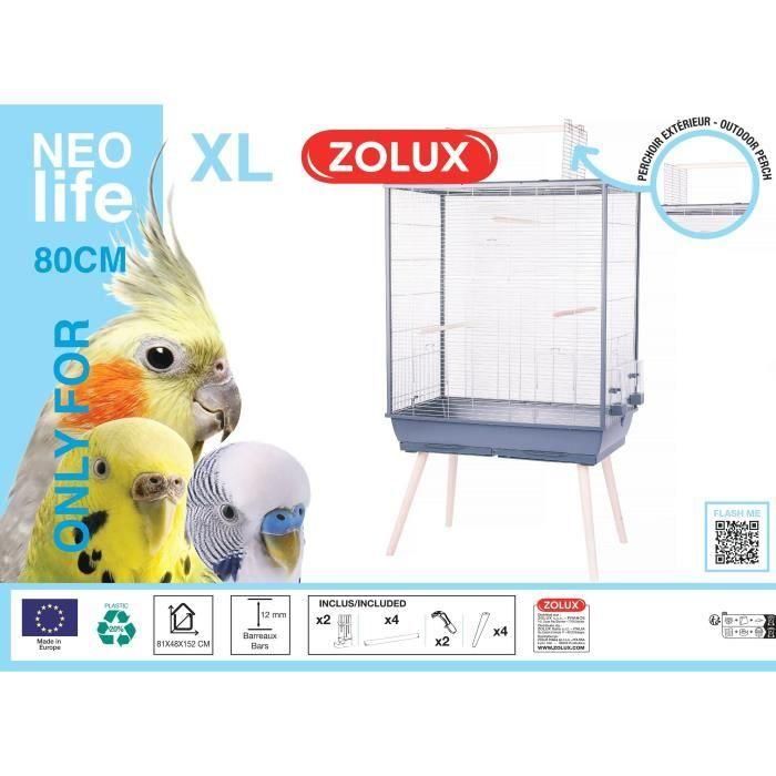 Jaula de alambre elevada ZOLUX para periquitos, cacatúas y canarios - 81 x 48 x 152 cm - Neolife - Gris 1