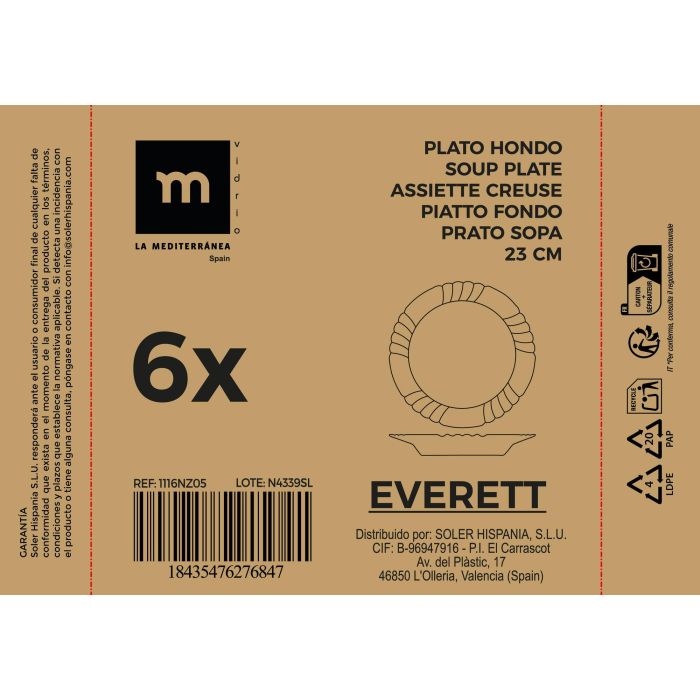 Plato Hondo Everett 23 cm Opal - La Mediterranea (36 Unidades) 3 Plato Hondo Everett 23 cm Opal - La Mediterranea (36 Unidades) 3