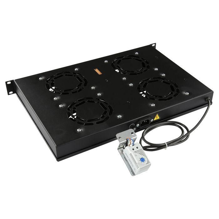 Lanview Módulo Ventilador para Rack 1U 19 Pulgadas, 4 Ventiladores con Termostato Analógico, Compatible con Armarios de Red 1