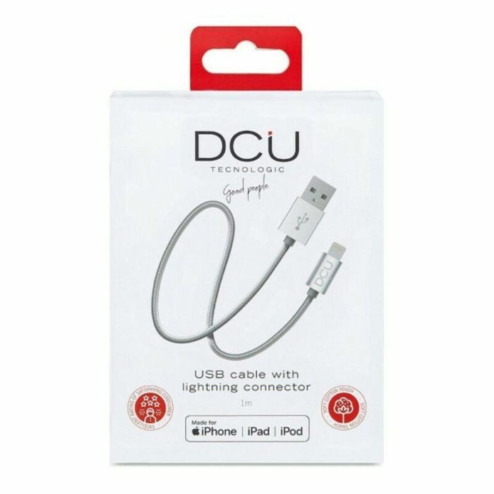 Cable Cargador USB Lightning iPhone DCU Plateado 1 m Cable Cargador USB Lightning iPhone DCU Plateado 1 m