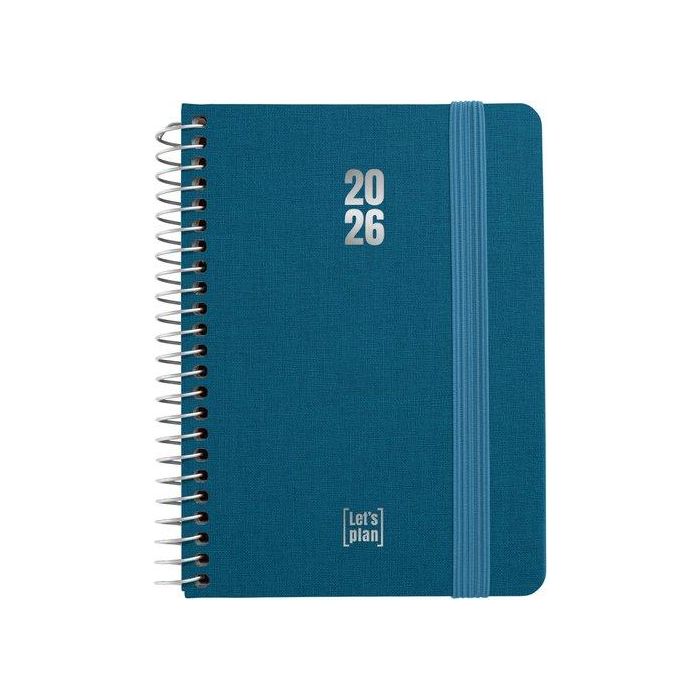 Agenda Anual (2026) Grafoplas Fancy Espiral Tapa Extradura Con Goma A6 150X120 S/V Azul Indigo