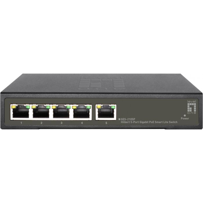 Level one GES-2105P Switch Smart Lite Gigabit PoE de 5 Puertos, 4 Salidas PoE, 60W PoE Total 0 Level one GES-2105P Switch Smart Lite Gigabit PoE de 5 Puertos, 4 Salidas PoE, 60W PoE Total 0