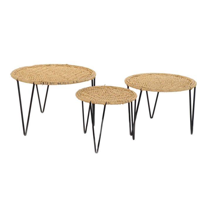 DKD Home Decor Bali 2020 Mesita Auxiliar Marron Negro Metal Cuerda 62 x 40.5 x 62 cm Set de 3 4