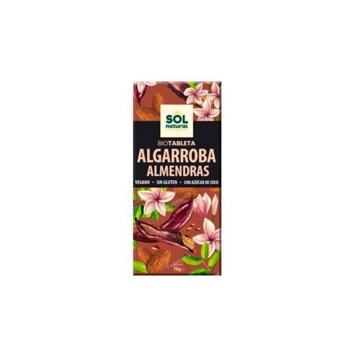 SOLNATURAL Tableta de Algarroba con Almendra 70g Bio, Vegana y Sin Gluten - Chocolate sin lactosa
