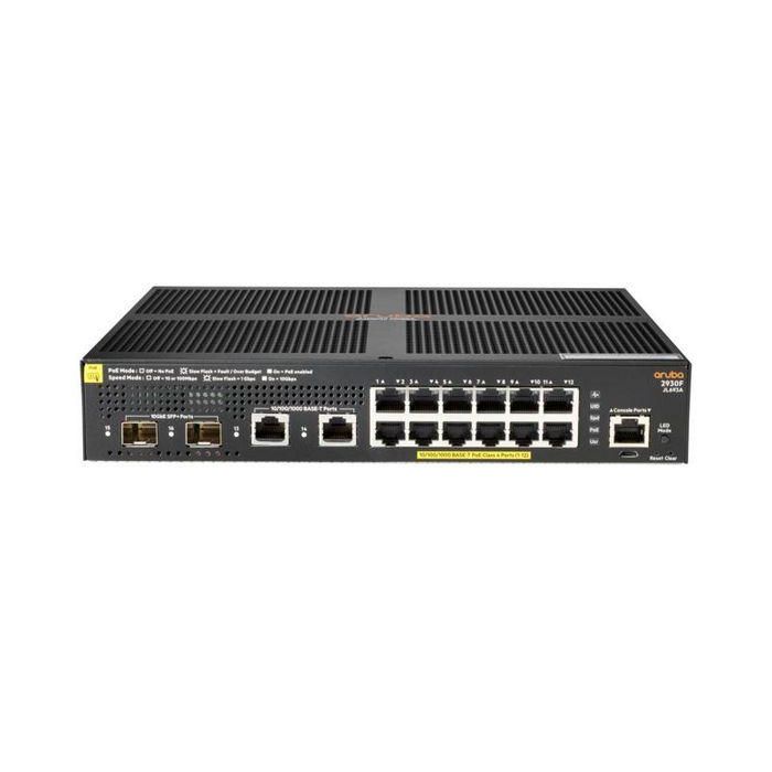 Hewlett Packard Enterprise Aruba 2930F 12G PoE+ 2G/2SFP+ Switch gestionado capa 3 para red empresarial, ideal para usuarios móviles