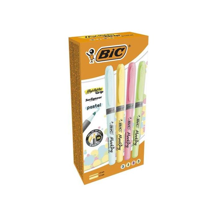 Marcador Fluor Bic Brite Liner Grip Pastel Caja De 12