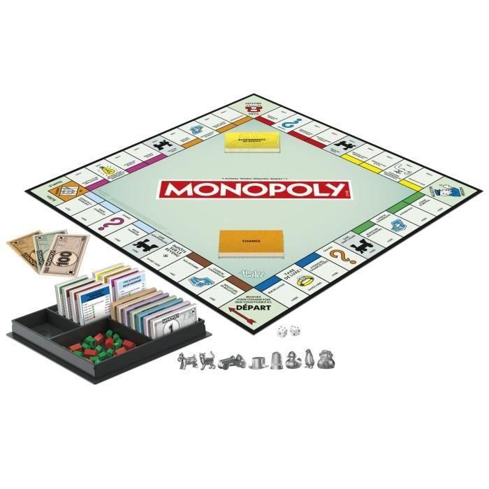 Monopoly clásico, juego de mesa, con caja de almacenamiento y peones grandes, de 2 a 6 jugadores, versión FR, a partir de 8 años, 1 Monopoly clásico, juego de mesa, con caja de almacenamiento y peones grandes, de 2 a 6 jugadores, versión FR, a partir de 8 años, 1